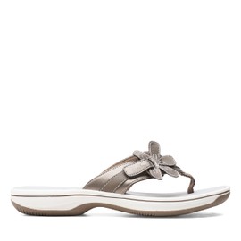 Clarks Womens Brinkley Flora Flip-Flop, Pewter Synthetic, 9 US
