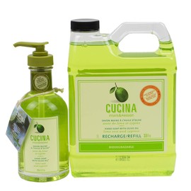 Cucina Fruits & Passion Lime Zest and Cypress Hand Soap Set, 6.7 fl oz Glass Bottle and 33.8 fl oz Refill, Made in Canada