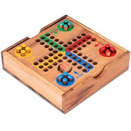 LOGOPLAY Ludo Size S for 2 to 4 Players - Playing Field 14 x 14 cm - Wooden Dice Game