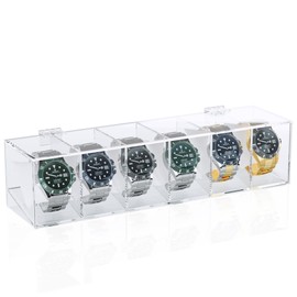 MaybeRain 6 Slot Watch Box，Men Acrylic Watch Case, Premium Acrylic Watch Organizer,Clear Watch Display Case,Watch Storage for Men Women, Oak