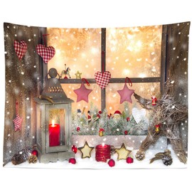 BELECO Christmas Tapestry Wall Hanging Christmas Window Winter Scene Snowflakes Lantern Stars Gifts Art Wall Decor 80x60 Inch Christmas Xmas Party Decorations Backdrop Bedroom Living Room Home Decor