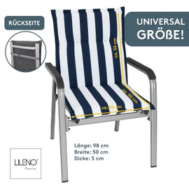 LILENO HOME Garden Chair Cushions in Block Stripes Blue [Set of 1 - Low-Back] - Comfortable Loungers as Seat Cushions for Garden Furniture - Chair Cushion for Garden Chairs and Folding Chairs