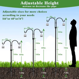 LWWTBS Double Shepherds Hooks for Outdoor (2Pack,76 inch) Heavy Duty Adjustable Bird Feeder Pole Garden Decor Shepherds Hook for Hanging Bird Feeder, Plant Baskets, Hummingbird Feeder for Outside
