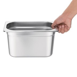 Vogue K820 Edelstahlpfanne, 1/4 Gastronorm, 4 l, 150mm tief, Lebensmittelbehälter, Silberfarben