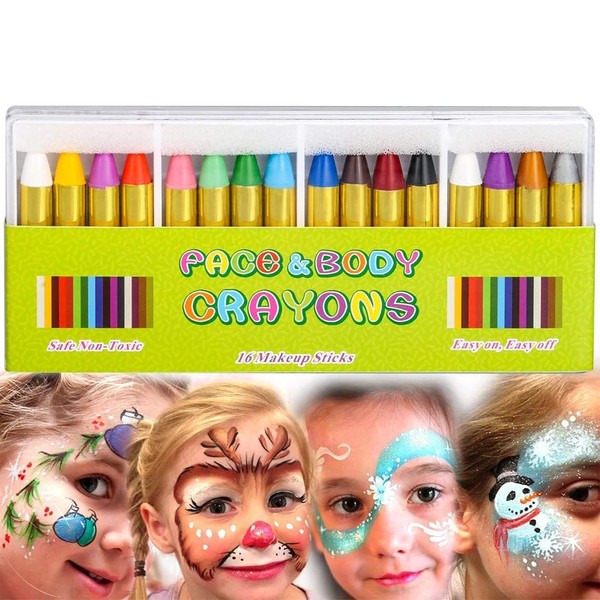 Painting Face kit Crayons, muscccm 16 Colors Makeup Face Paint Sticks Body Tattoo Crayons Kit for Kids, Children, Toddlers, Party, Cosplay