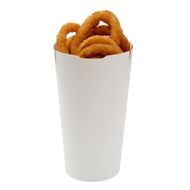 Restaurantware Bio Tek 20 Ounce French Fry Cups 100 Disposable French Fry Holders - With Fold-Down Cover Tab Lock Closure White Paper Fry Cups For Onion Rings Chips or Popcorn Stackable