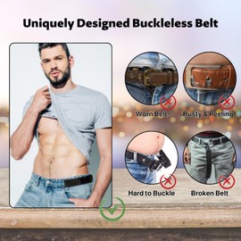 AUCANNIO 2Pcs No Buckle Belts for Men, No Buckle Elastic Belt, Velcro Belts for Men, Lazy Adjustable Belt, Invisible Waist Tightener For Jeans Pants No Buckle, Convenience Belt (Size M)