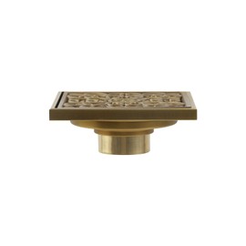 Wealrit 4 Inch Square Shower Floor Drain Antique Brushed Brass Bathroom Shower Drain with Removable Cover Flower Carved(Style 2)