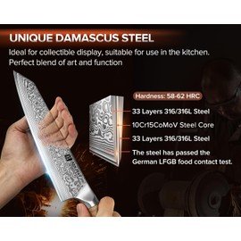XINZUO Damascus 8.3 Inch Kiritsuke Chef Knife,Hand Forged High Carbon Steel Sharp Kitchen Cutting Knife,Comfortable Ergonomic Full Tang Figured Sycamore Wood Handle