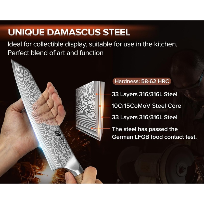 XINZUO Damascus 8.3 Inch Kiritsuke Chef Knife,Hand Forged High Carbon