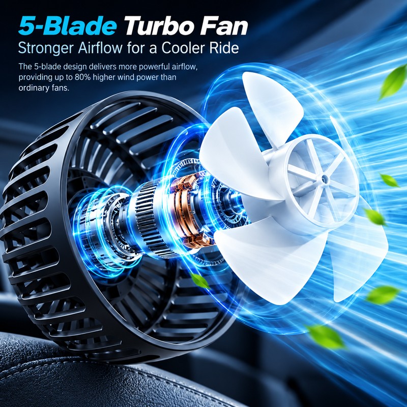 Dual Head Car Fan for Rear Seat Cooling – 3-Speed