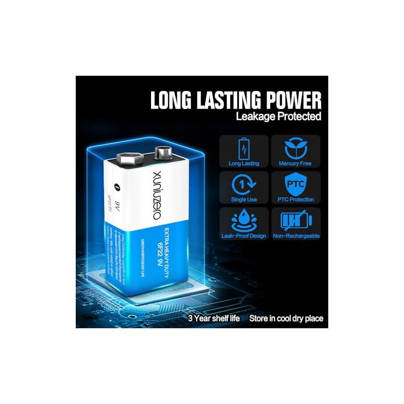 9V Batteries 6F22 Square Battery (4 Pack) for Smoke Detector