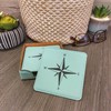 Turquoise Leatherette Coasters, Square with Compass Design, Set of 6,