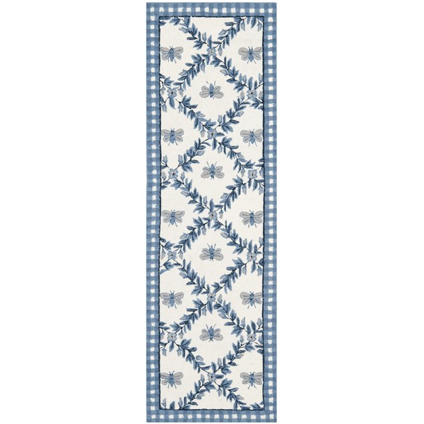 Safavieh Chelsea Collection HK55D Hand-Hooked French Country Wool Runner, 2'6" x 6' , Ivory / Blue