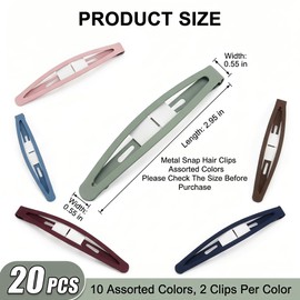20 PCS Snap Hair Clips for Women, Metal Barrettes Non Slip Hair Pins, 2.95 x 0.55 Inch Colorful Hair Clips for Thick Thin Fine Hair, Styling Accessories for Girls Women