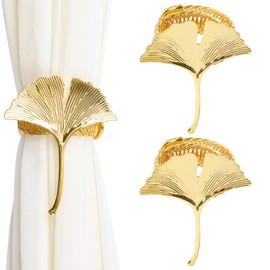 UFURMATE Curtain Tiebacks, 2Pcs Metal Drapery Holdback Modern Simple Style Curtain Tie Backs Strenchy Wire Rope Curtain Straps for Home Decor (Ginkgo Leaf)