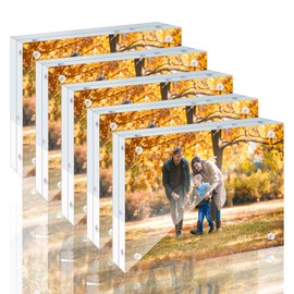 5 Pack 4x6 Acrylic Picture Frames - 20% Thicker Double Sided Magnetic Frame with UV Protection - Freestanding Clear Frameless Display for Tabletops - Modern Photo Frame Set for Home & Office Decor