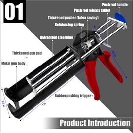 Hubaow Dual Epoxy Gun for 200 mL / 6.76 fl oz, Double Cartridge Caulking Gun, Hand Manual Black Panel Bond Adhesive Caulk Gun (2:1 Mix Ratio)
