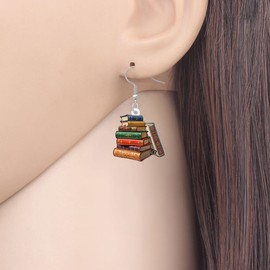LONYOO Acrylic Book Earrings Dangle Jewelry Funny Bookshelf Back to School Gifts for Teachers Women Girls Kids Charms (Brown)