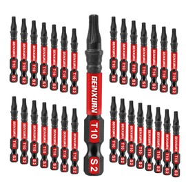 Geinxurn 30 Pieces T10 Impact Tough Magnetic Screwdriver Bit Set, 1 In. #10 Torx Head Power Bit Set, S2 Alloy Steel T10 Star Bit Set