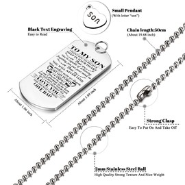 NOVQY To My Son from dad I Want You To Believe Love Mom Dog Tag Military Air Force Navy Coast Guard Necklace Ball Chain Gift for Best Son Birthday Graduation