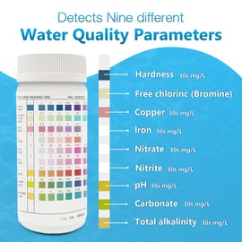 9-Way Pool Test Strips,Strips for Hot tub and Spa, Accurate Testing pH, Total Chlorine, Free Chlorine, Bromine, Alkalinity (9 in 1 Pool Test Strips)