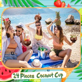 Tioncy 24 Pcs 13.5 oz Coconut Shell Cups Bulk Hawaiian Party Supplies Polished Natural Coconut Bowls Luau Party Favors Tiki Decorations for Cocktail Drinking Smoothie Salad Ice Cream