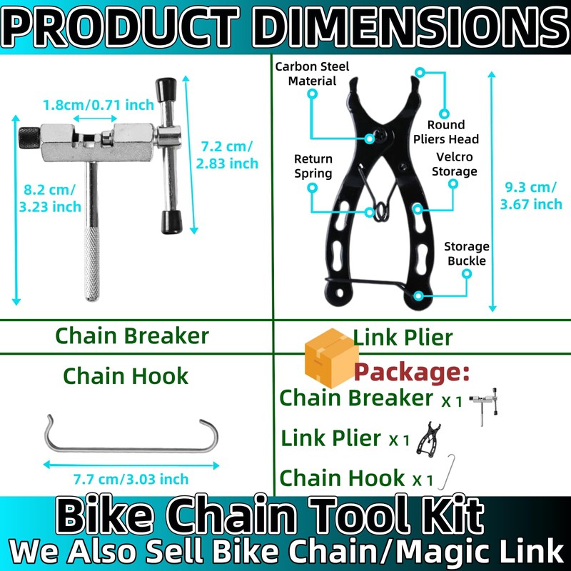 Bike Chain Tool 3 Pcs, Bicycle Link Plier + Chain