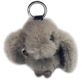 Xsclpomddy Bunny Keychain Plush Rabbit Keychain Fluffy Pompom Keyring for Car Handbag Lovely Charm Ring,coffee brown,3.9in
