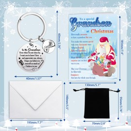 HOWAF Christmas Cards for Grandson, Merry Christmas Card Grandson Christmas Cards for Grandson Christmas Greeting Card Christmas Keyring Grandson Keyring for Grandson Gifts Christmas Gifts