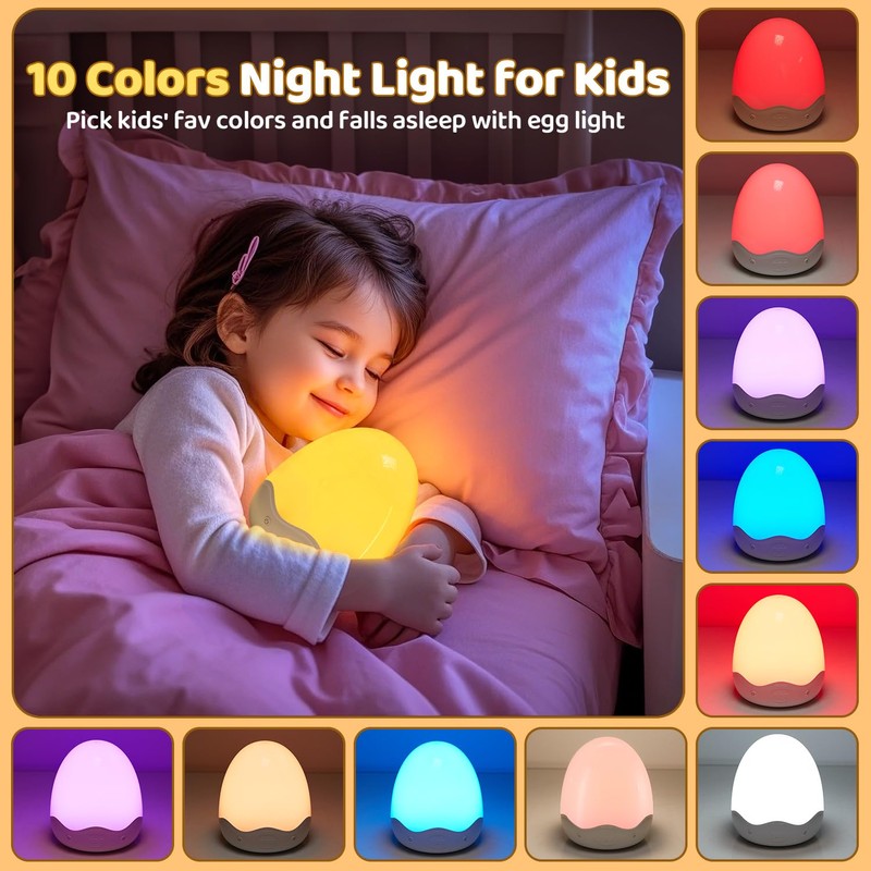 Egg Light for Nursery, 10 Brightness+10 Colors Egg Night Light
