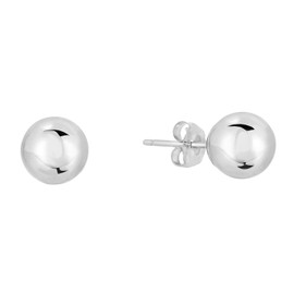 14k White Gold Ball Stud Earrings with Gold Butterfly Pushback, White Gold