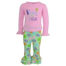 Conjunto único de 2 piezas de cola de algodón para bebé niña de Pascua Little Miss, Rosado, 7