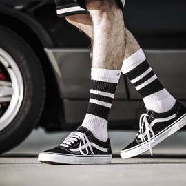 Spirit of 76 Men's & Women's Retro Socks with Stripes - White - black, size: 43-46