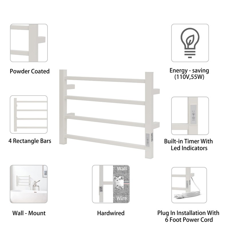 KEG Towel Warmer 4 Bars for Bathroom Wall Mounted Bath
