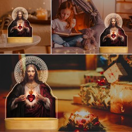 Sacred Heart of Jesus, Christian Gifts for Women, 2PCS Jesus Night Light for Home Decor, Faith Gifts for Xmas, Daily Devotional, Prayer, Holy Communion, Baptism for Men, Kids, Families, and Friends