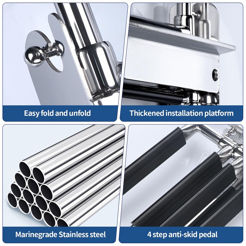 4-Step Ladder Stainless Steel Under Platform Sliding Ladder Boat Boarding