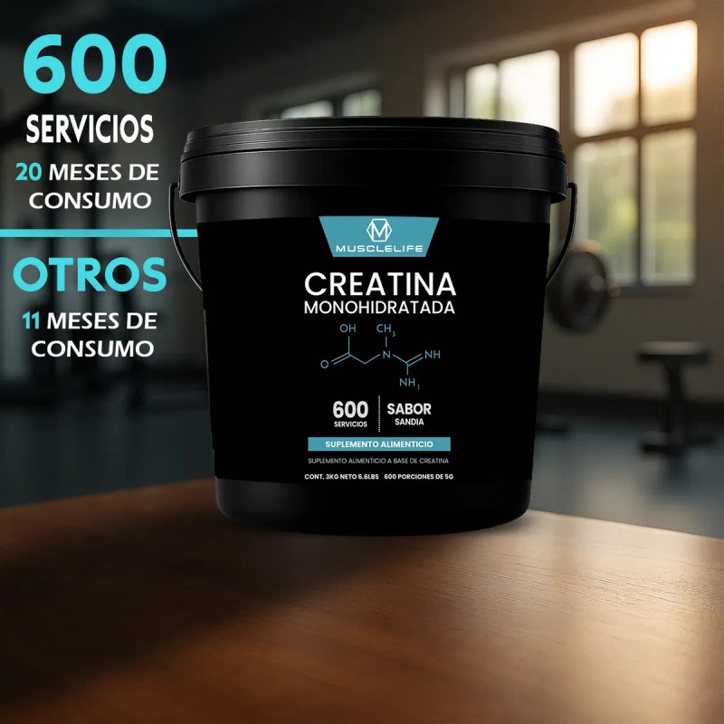 Creatina Muscle Life Monohidratada 3kg 600 Servicios Varios