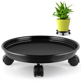 Sanbege Resin Plant Caddy with Wheels, 11.6" Round Plant Pallet, Plant Pot Trolley (Black)