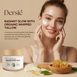 Dersie Organic Tallow Honey Balm: 100% Grass-Fed Whipped Tallow Balm with Manuka Honey for Dry, Sensitive & Mature Skin – Soothing, Deep Hydration & Barrier Repair – Safe for Kids & Babies (2.1 oz)