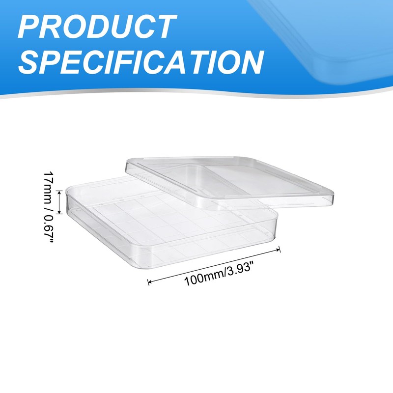 PATIKIL 10cm/3.9 Inch Plastic Petri Dishes with Lids, Square Culture