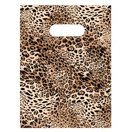 Joyhey 100 Count 9.7" x 13.7" Plastic Merchandise Bags, Shopping Retail Boutique Bags with Die Cut Handles - Leopard Print