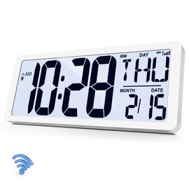 Atomic Clock with Backlight 15" Digital Wall Clock Battery Operated Atomic Wall Clock Digital Alarm Clock with Day Date & Temperature Large Digital Wall Clock for Wall Office Bedroom Living Room