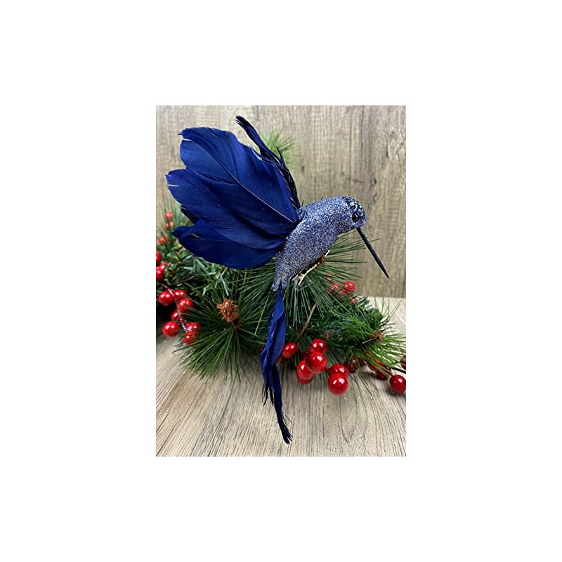 BWG Midnight Blue Hummingbird Clip On Birds Christmas Tree Decorations
