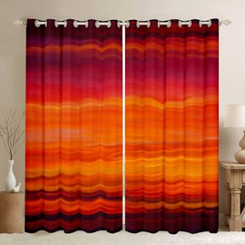 Red Print Darkening Window Drapes Sunset Color Curtain Red Tropical Exotic Stripe Blackout Curtains(30%-50% ) for Bedroom Children Modern Design Window Treatments Decor (2 Panels, 52 x 84 Inch)