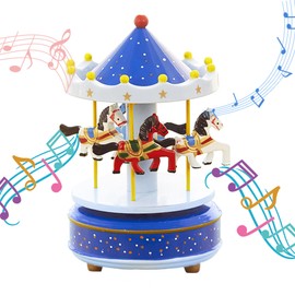 MINGZE Carousel Music Box, Music of Castle in the Sky, 11 Colors, Wooden Clockwork Vintage Merry-Go-Round Toy Birthday/Christmas/Decoration/Children Gifts (Flower-white)