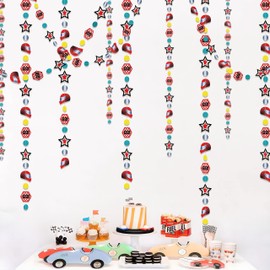 Cheerland Racing Garland for Race Car Birthday Party Race Theme Racecar Helmet Hanging Steamer Boys Baby Shower Decorations and Supplies