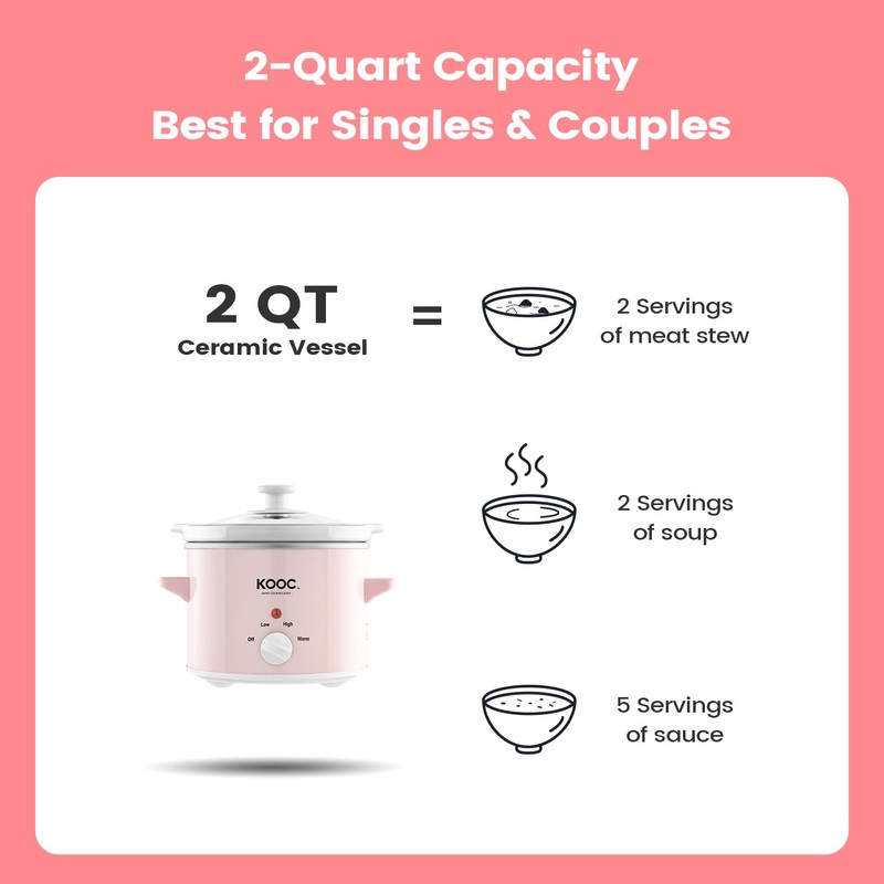 KOOC Small Slow Cooker, 2-Quart, Free Liners Included for Easy