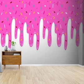 Wallpaper Canvas Print Pink ice cream melted with colorful cute candy sprinkles long border Self Adhesive Peel & Stick Wallpaper Wall Mural Wall Decal Sticker Poster Home Craft for Living Room