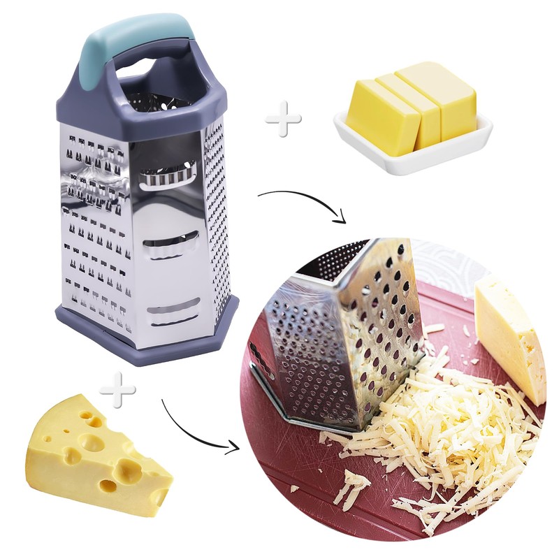 Cheese Grater, Box Graters for Kitchen, 6 Sides Stainless Steel